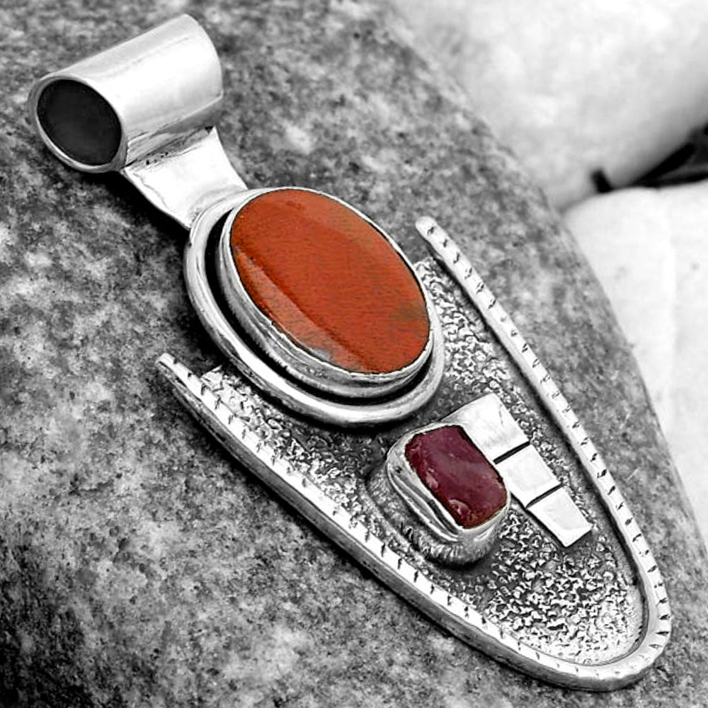 Red Moss Agate & Pink Tourmaline Rough Pendant P-1266 SDP123112
