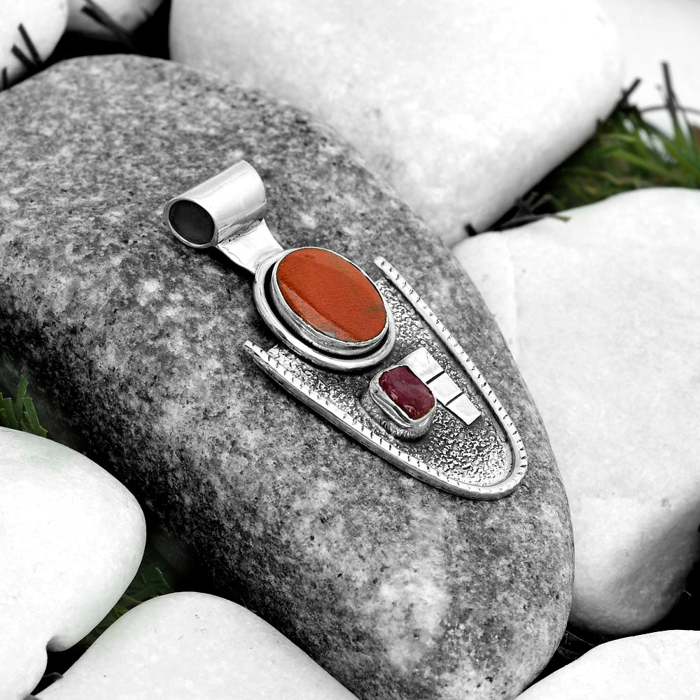 Red Moss Agate & Pink Tourmaline Rough Pendant P-1266 SDP123112