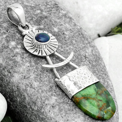 Turkish Rainforest Chrysocolla & Black Ethiopian Opal Pendant P-1193 SDP123117