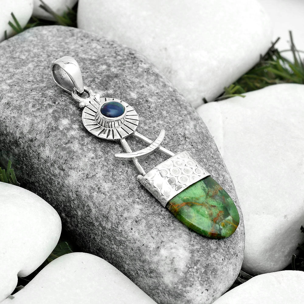 Turkish Rainforest Chrysocolla & Black Ethiopian Opal Pendant P-1193 SDP123117