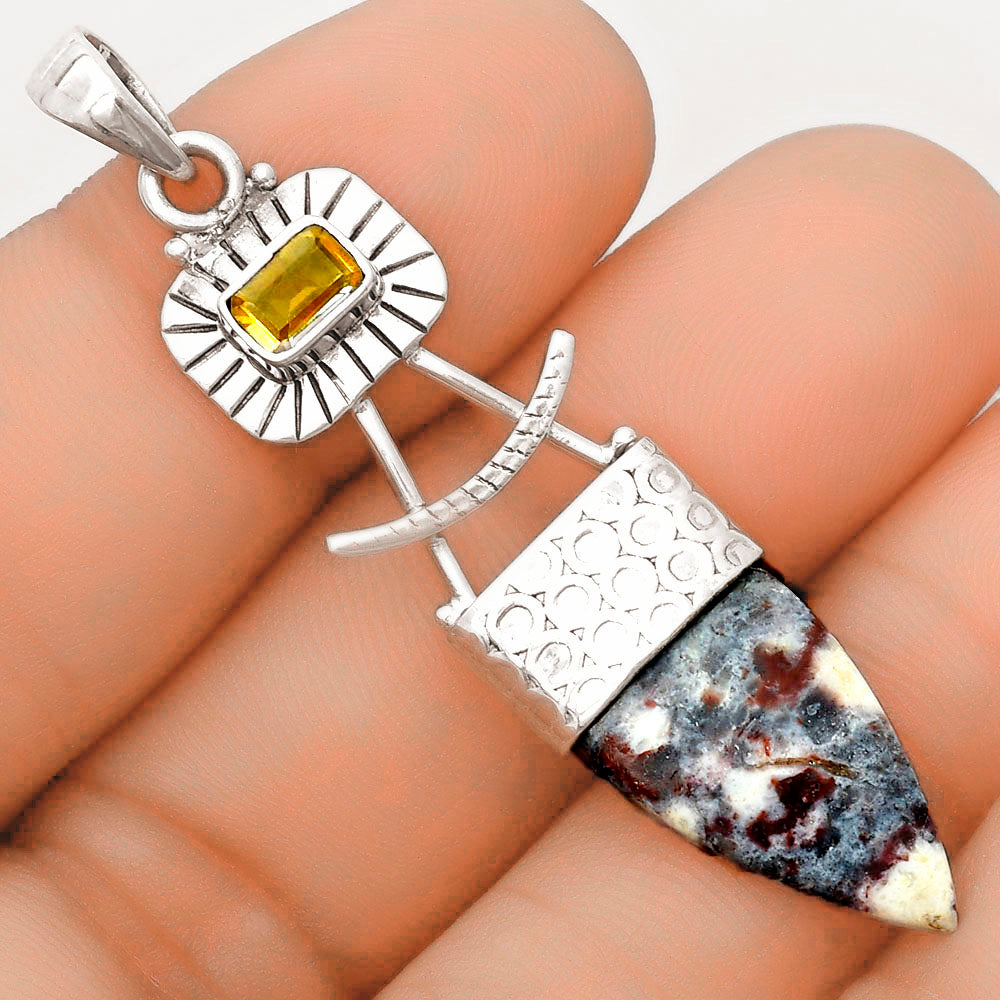 Natural Indian Blanket Jasper & Citrine Pendant P-1193 SDP123121