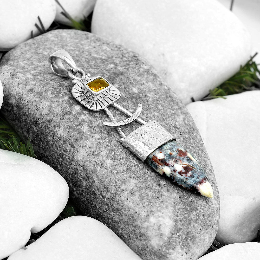Natural Indian Blanket Jasper & Citrine Pendant P-1193 SDP123121
