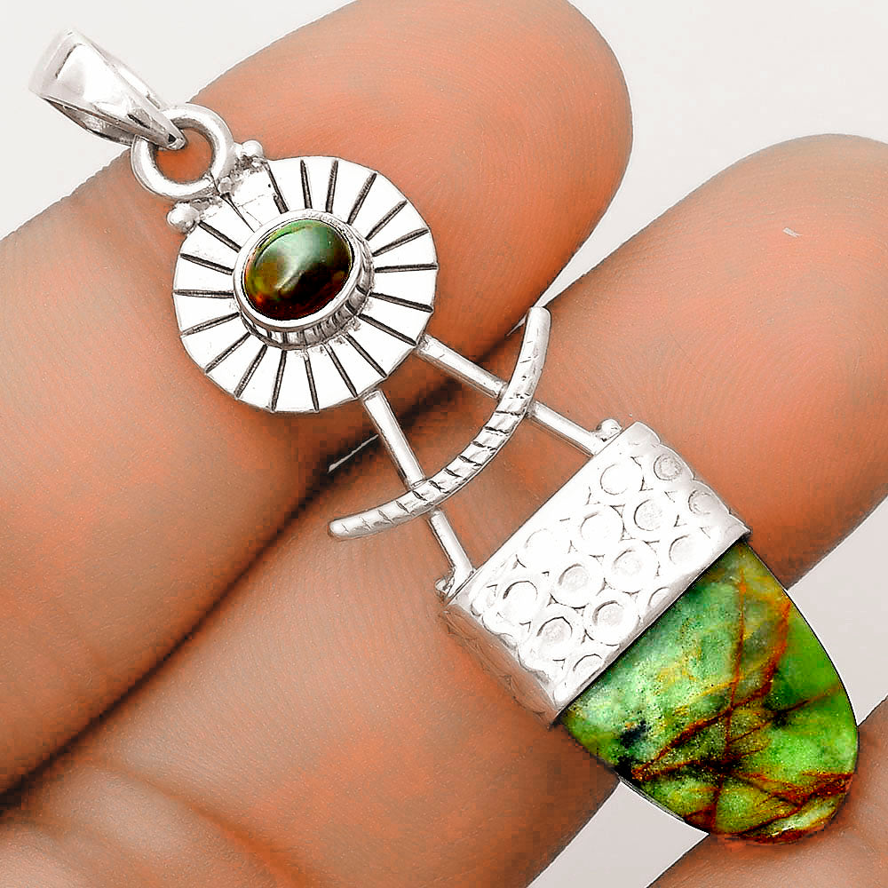 Turkish Rainforest Chrysocolla & Black Ethiopian Opal Pendant P-1193 SDP123135