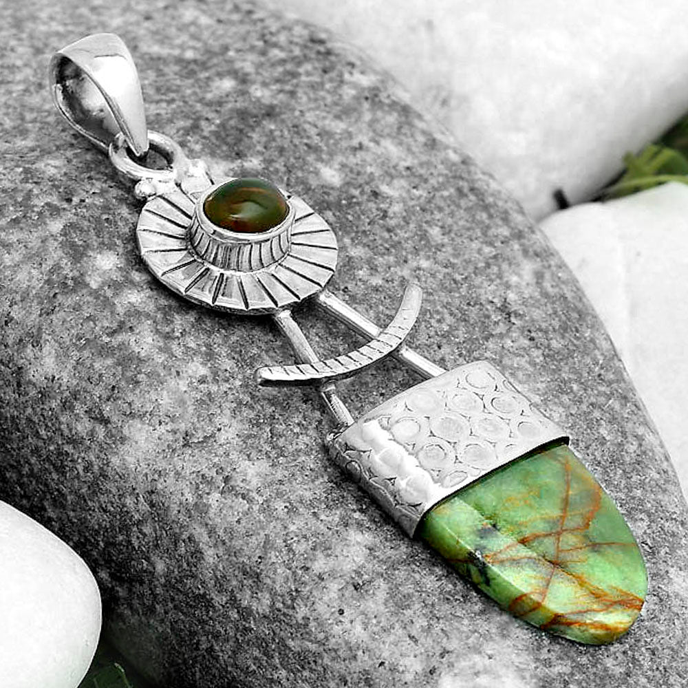 Turkish Rainforest Chrysocolla & Black Ethiopian Opal Pendant P-1193 SDP123135