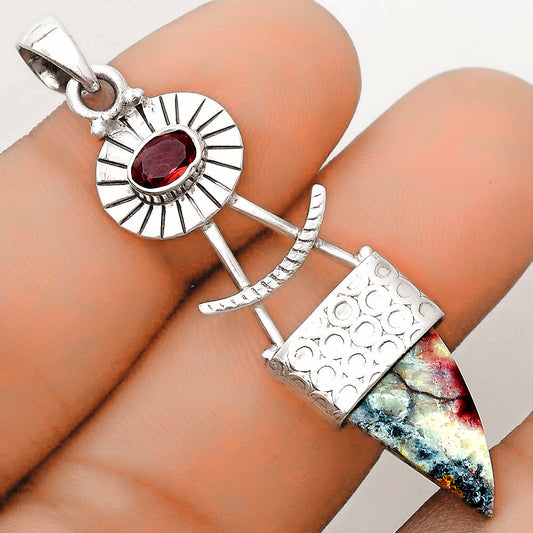Natural Indian Blanket Jasper & Garnet Pendant P-1193 SDP123147
