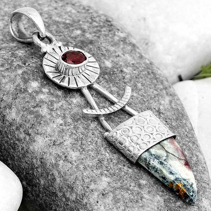 Natural Indian Blanket Jasper & Garnet Pendant P-1193 SDP123147
