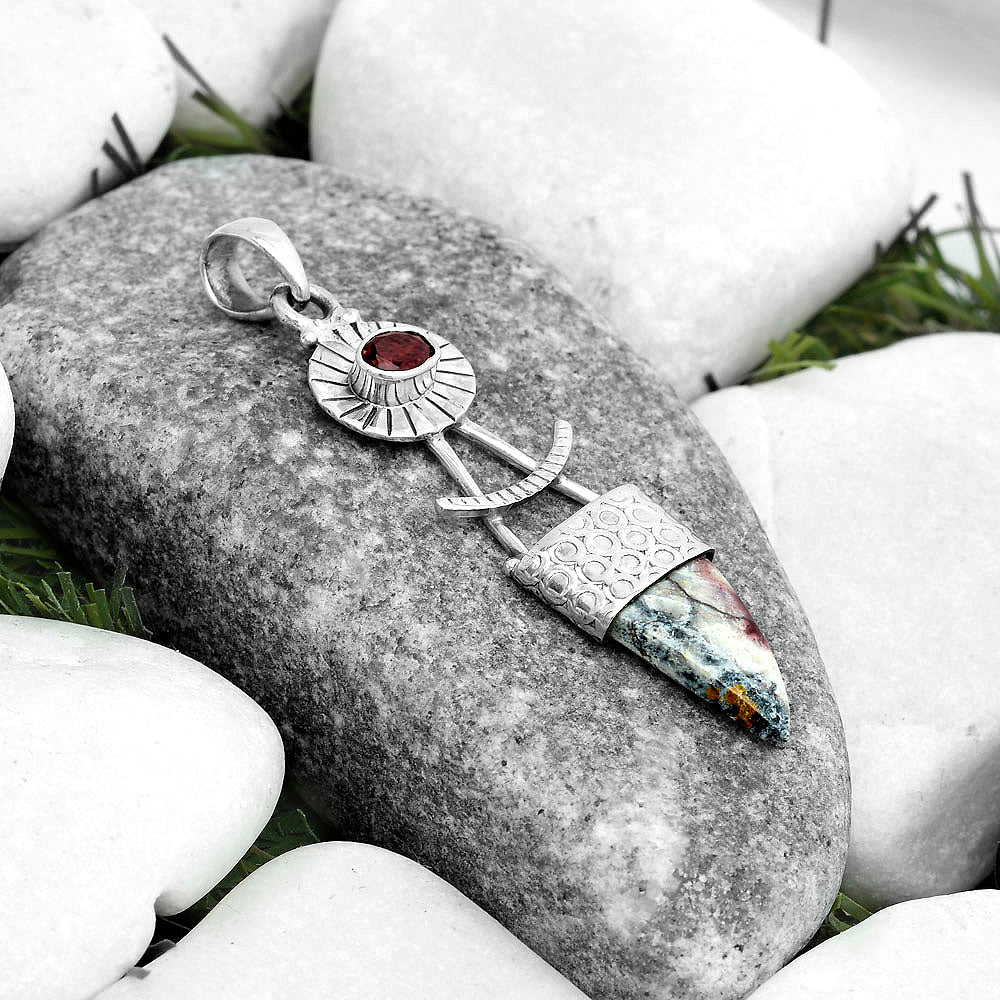 Natural Indian Blanket Jasper & Garnet Pendant P-1193 SDP123147