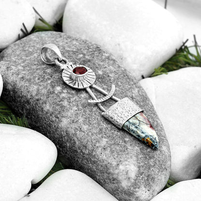 Natural Indian Blanket Jasper & Garnet Pendant P-1193 SDP123147