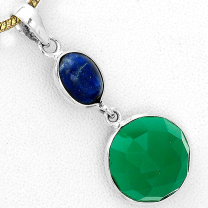 Faceted Natural Green Onyx & Lapis Pendant P-1098 SDP123345