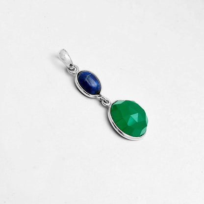 Faceted Natural Green Onyx & Lapis Pendant P-1098 SDP123345