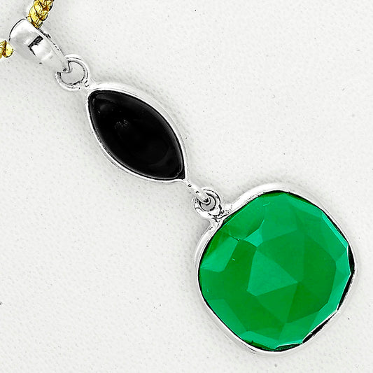 Faceted Natural Green Onyx & Black Onyx Pendant P-1098 SDP123359