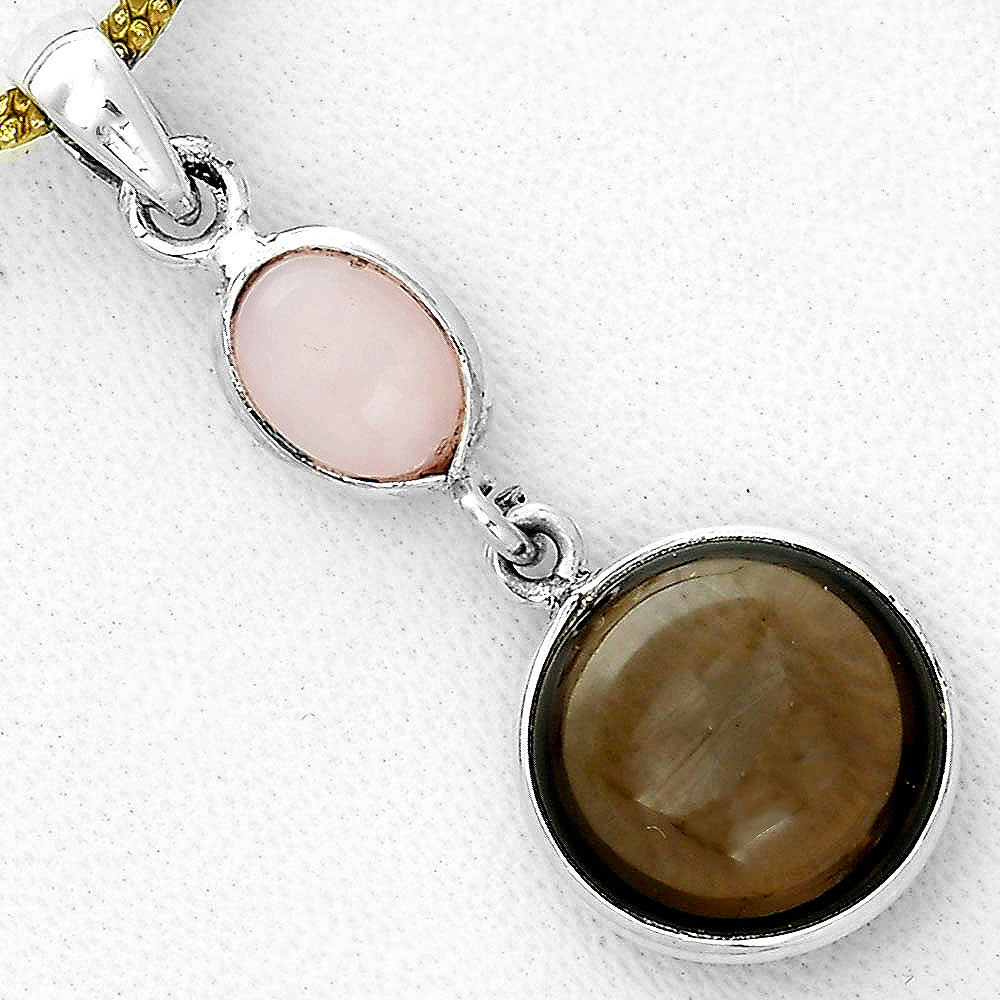 Smoky Quartz Cab Briolette & Pink Opal Pendant P-1098 SDP123391