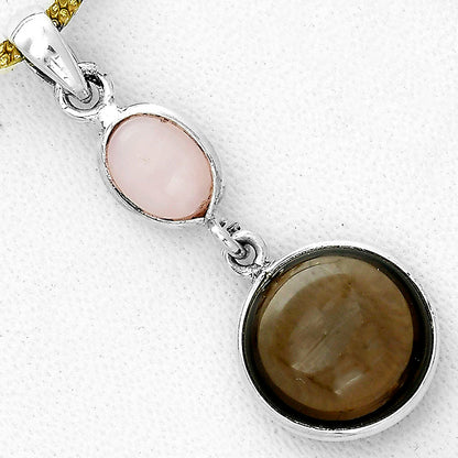 Smoky Quartz Cab Briolette & Pink Opal Pendant P-1098 SDP123391