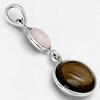 Smoky Quartz Cab Briolette & Pink Opal Pendant P-1098 SDP123391