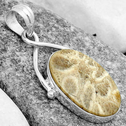 Natural Flower Fossil Coral Pendant P-1031 SDP123416