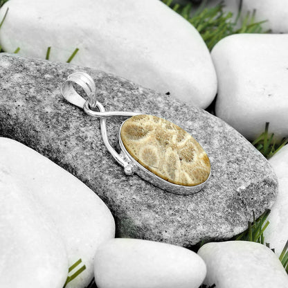 Natural Flower Fossil Coral Pendant P-1031 SDP123416