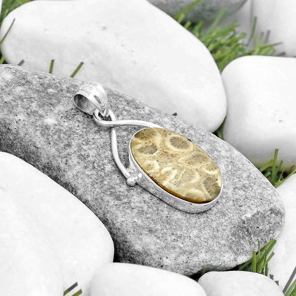 Natural Flower Fossil Coral Pendant P-1031 SDP123444