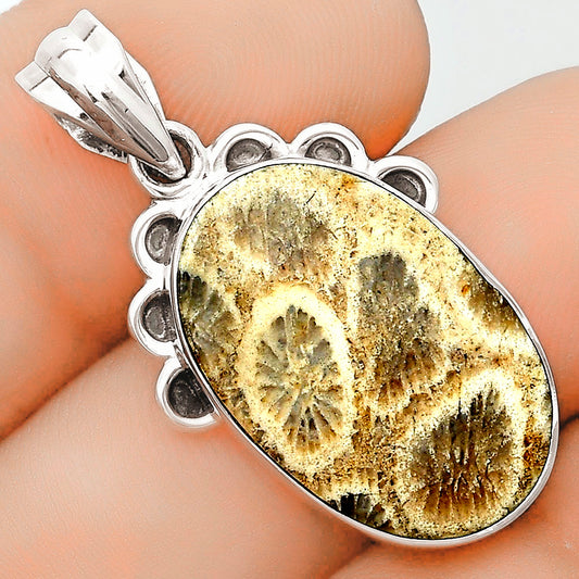 Natural Flower Fossil Coral Pendant P-1085 SDP123609