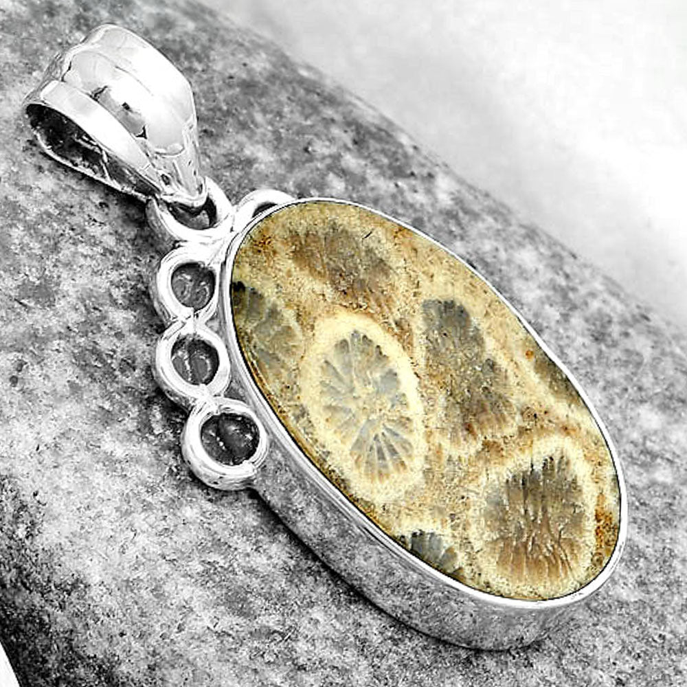 Natural Flower Fossil Coral Pendant P-1085 SDP123609