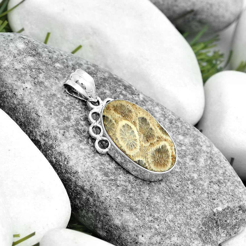 Natural Flower Fossil Coral Pendant P-1085 SDP123609