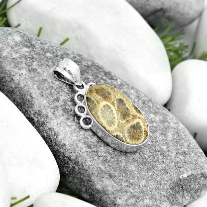 Natural Flower Fossil Coral Pendant P-1085 SDP123609