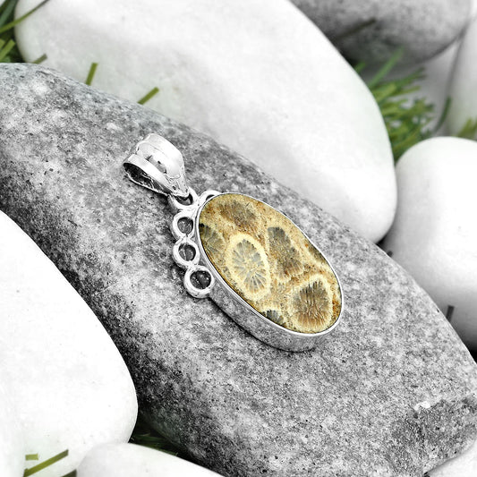 Natural Flower Fossil Coral Pendant P-1085 SDP123609