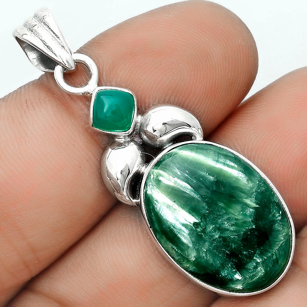 Russian Seraphinite & Green Onyx Pendant P-1683 SDP123711