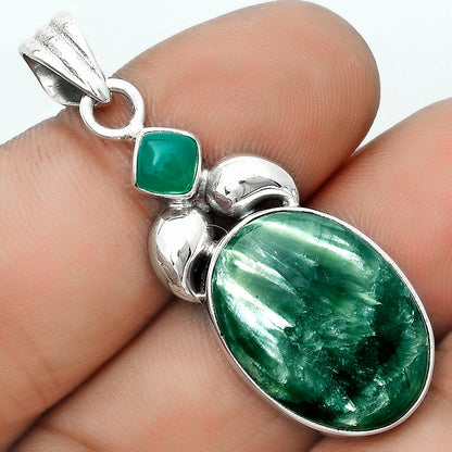 Russian Seraphinite & Green Onyx Pendant P-1683 SDP123711