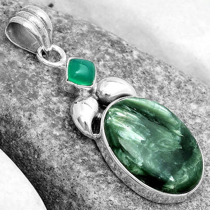 Russian Seraphinite & Green Onyx Pendant P-1683 SDP123711