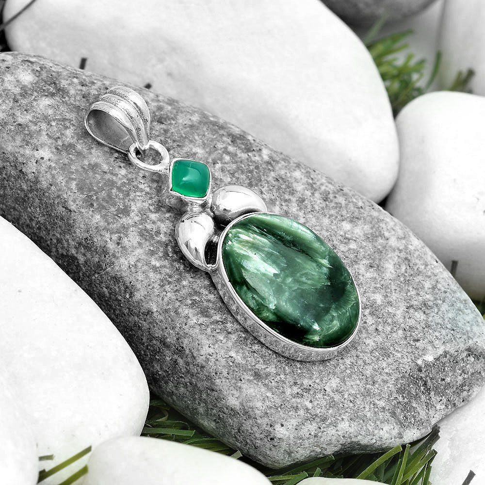 Russian Seraphinite & Green Onyx Pendant P-1683 SDP123711