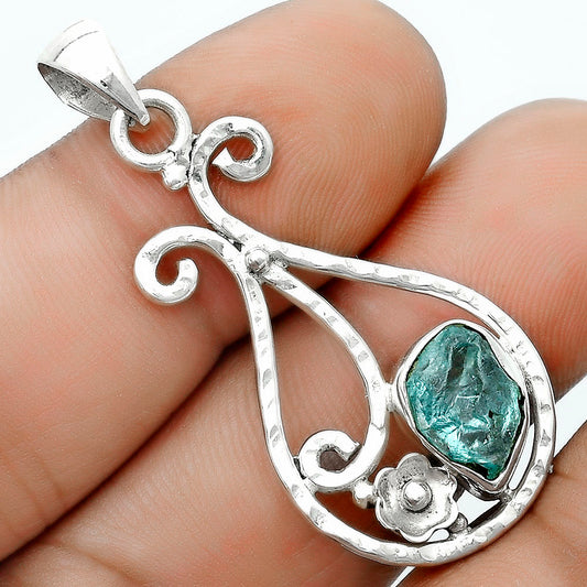 Natural Aqua Apatite Rough Madagascar Pendant P-1714 SDP123892