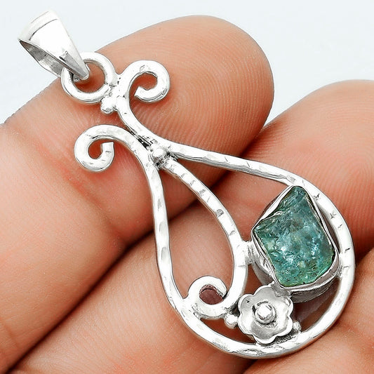 Natural Aqua Apatite Rough Madagascar Pendant P-1714 SDP123899