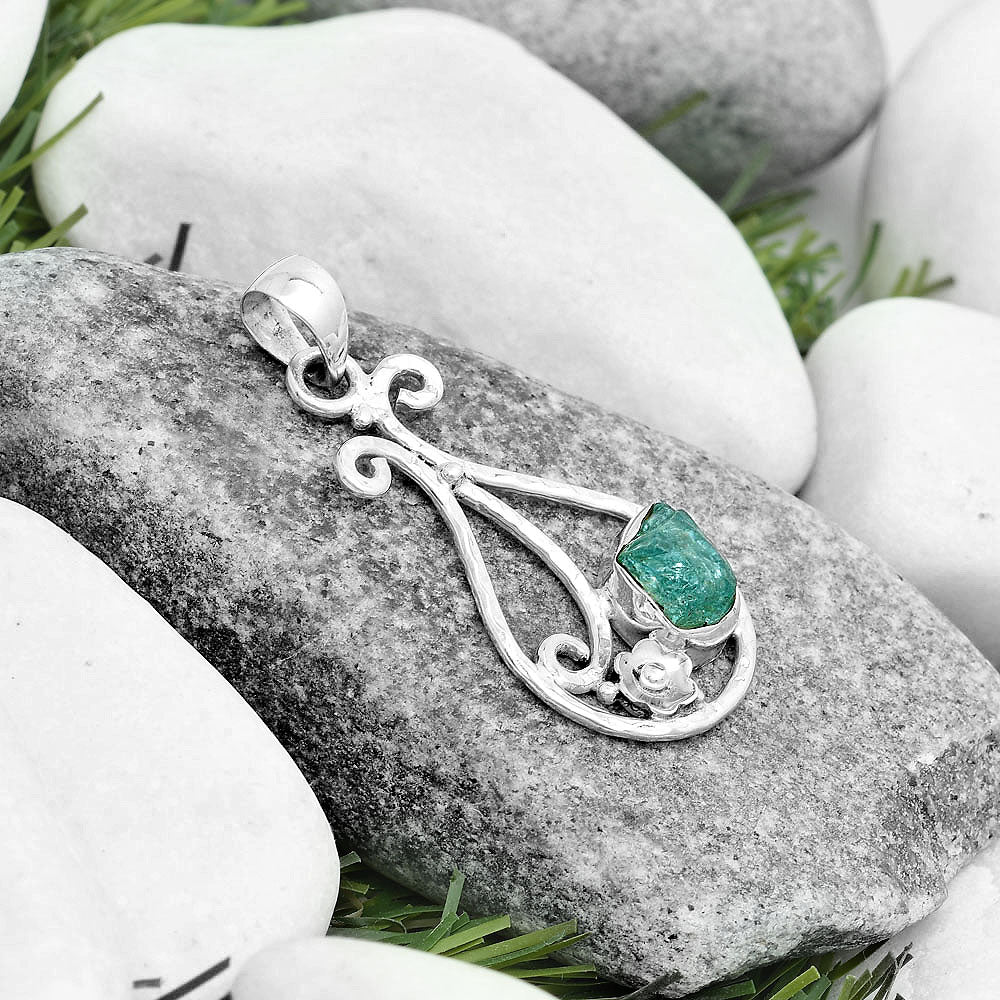 Natural Aqua Apatite Rough Madagascar Pendant P-1714 SDP123899