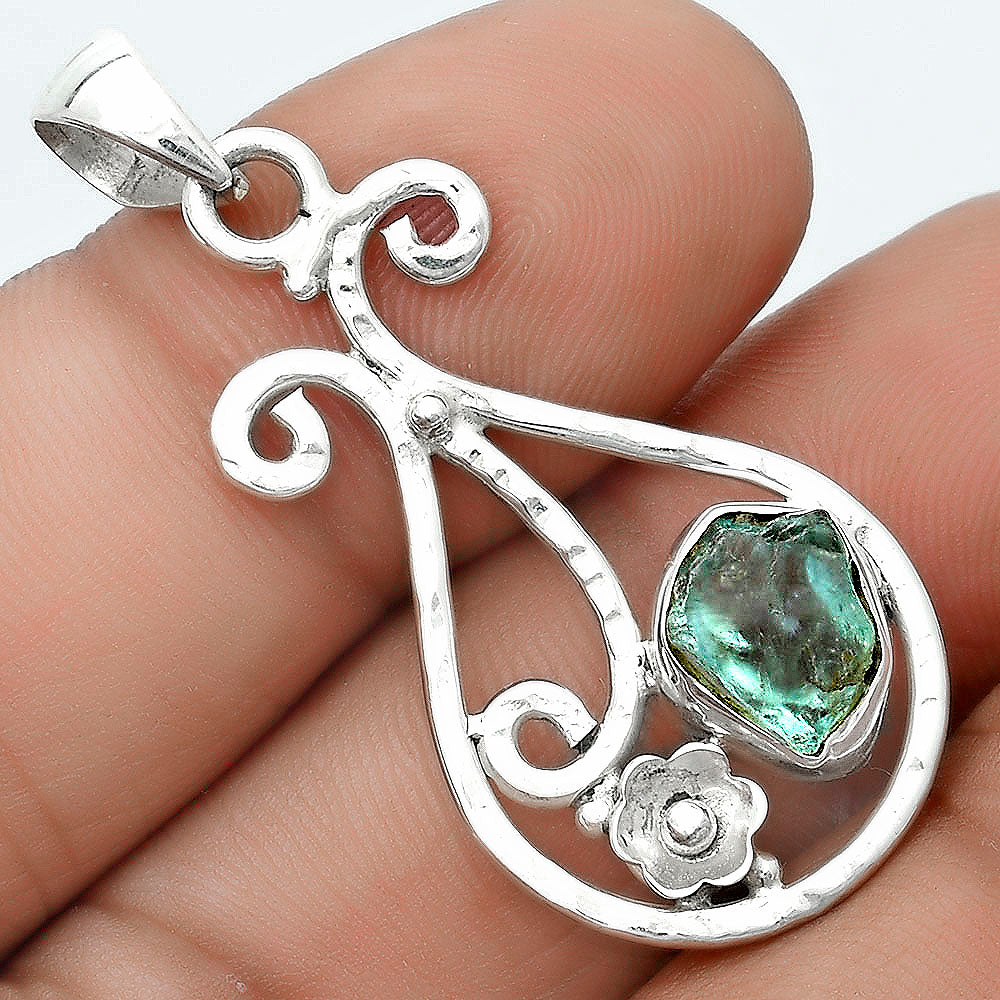 Natural Aqua Apatite Rough Madagascar Pendant P-1714 SDP123901