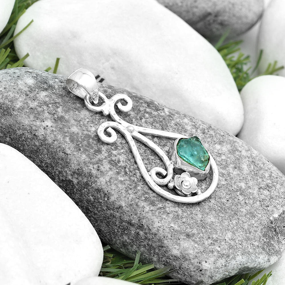 Natural Aqua Apatite Rough Madagascar Pendant P-1714 SDP123901