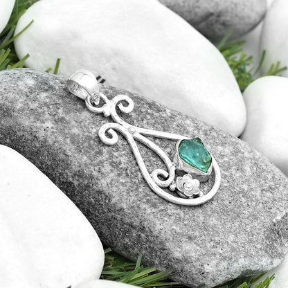 Natural Aqua Apatite Rough Madagascar Pendant P-1714 SDP123901