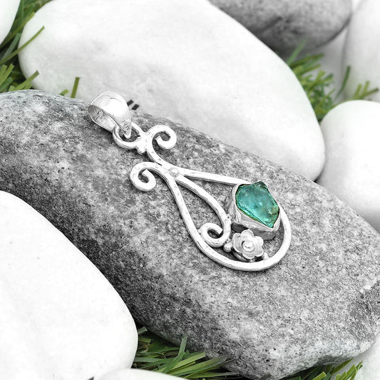 Natural Aqua Apatite Rough Madagascar Pendant P-1714 SDP123901