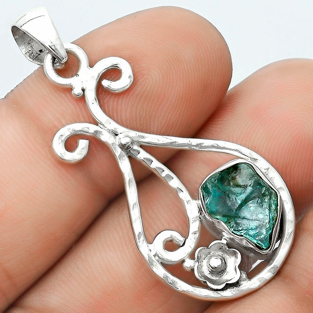 Natural Aqua Apatite Rough Madagascar Pendant P-1714 SDP123910