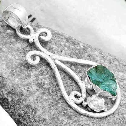 Natural Aqua Apatite Rough Madagascar Pendant P-1714 SDP123910