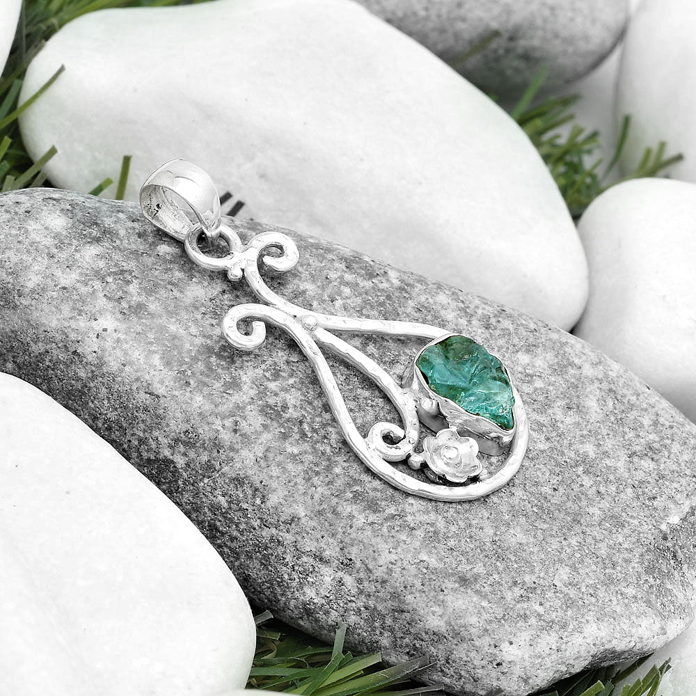 Natural Aqua Apatite Rough Madagascar Pendant P-1714 SDP123910