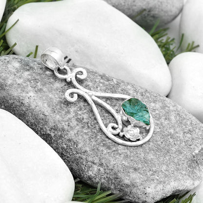 Natural Aqua Apatite Rough Madagascar Pendant P-1714 SDP123910