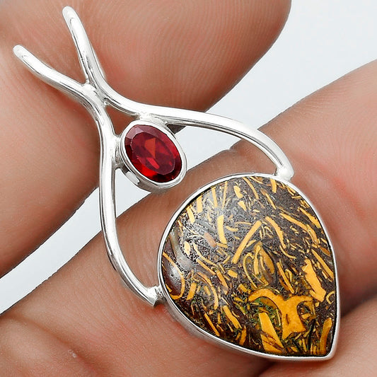 Heart Coquina Fossil Jasper & Garnet Pendant P-1038 SDP123924