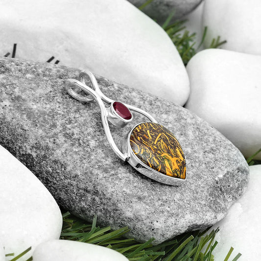 Heart Coquina Fossil Jasper & Garnet Pendant P-1038 SDP123924