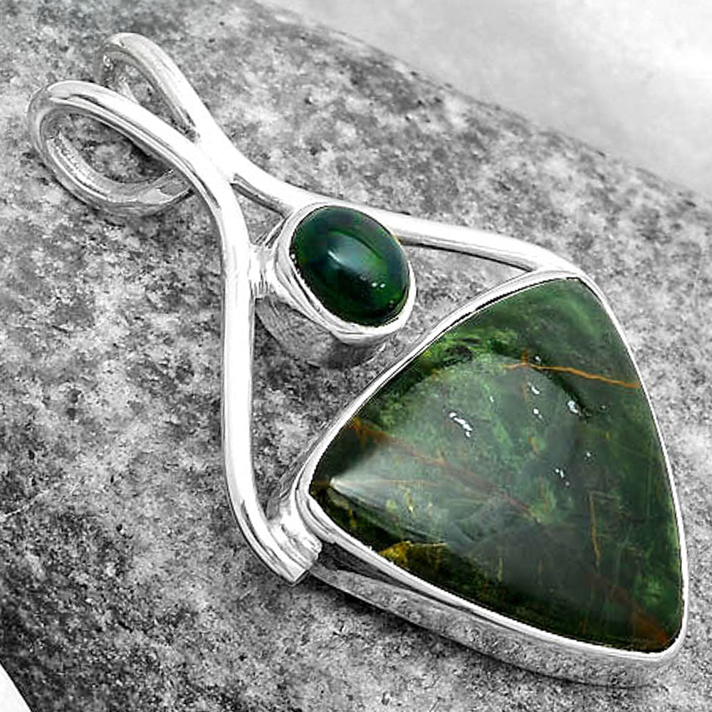 Turkish Rainforest Chrysocolla & Black Ethiopian Opal Pendant P-1038 SDP123925