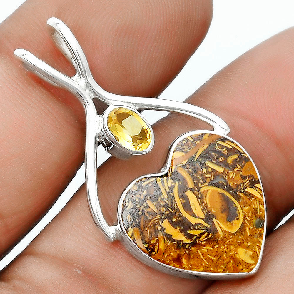 Heart Coquina Fossil Jasper & Citrine Pendant P-1038 SDP123931