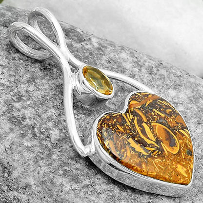 Heart Coquina Fossil Jasper & Citrine Pendant P-1038 SDP123931