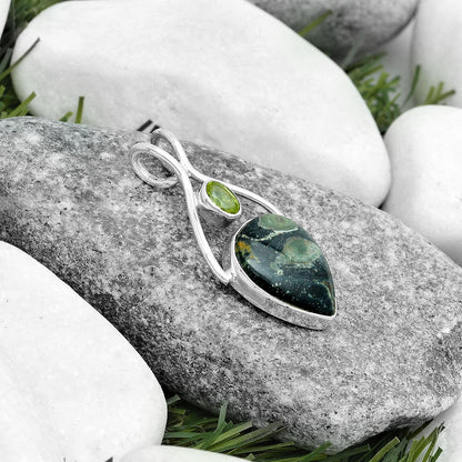 Natural Star Galaxy Jasper & Peridot Pendant P-1038 SDP123934
