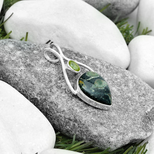 Natural Star Galaxy Jasper & Peridot Pendant P-1038 SDP123934