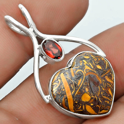 Heart Coquina Fossil Jasper & Garnet Pendant P-1038 SDP123935