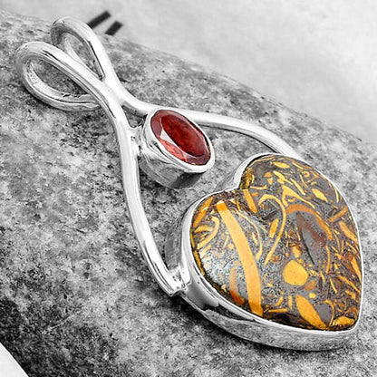 Heart Coquina Fossil Jasper & Garnet Pendant P-1038 SDP123935